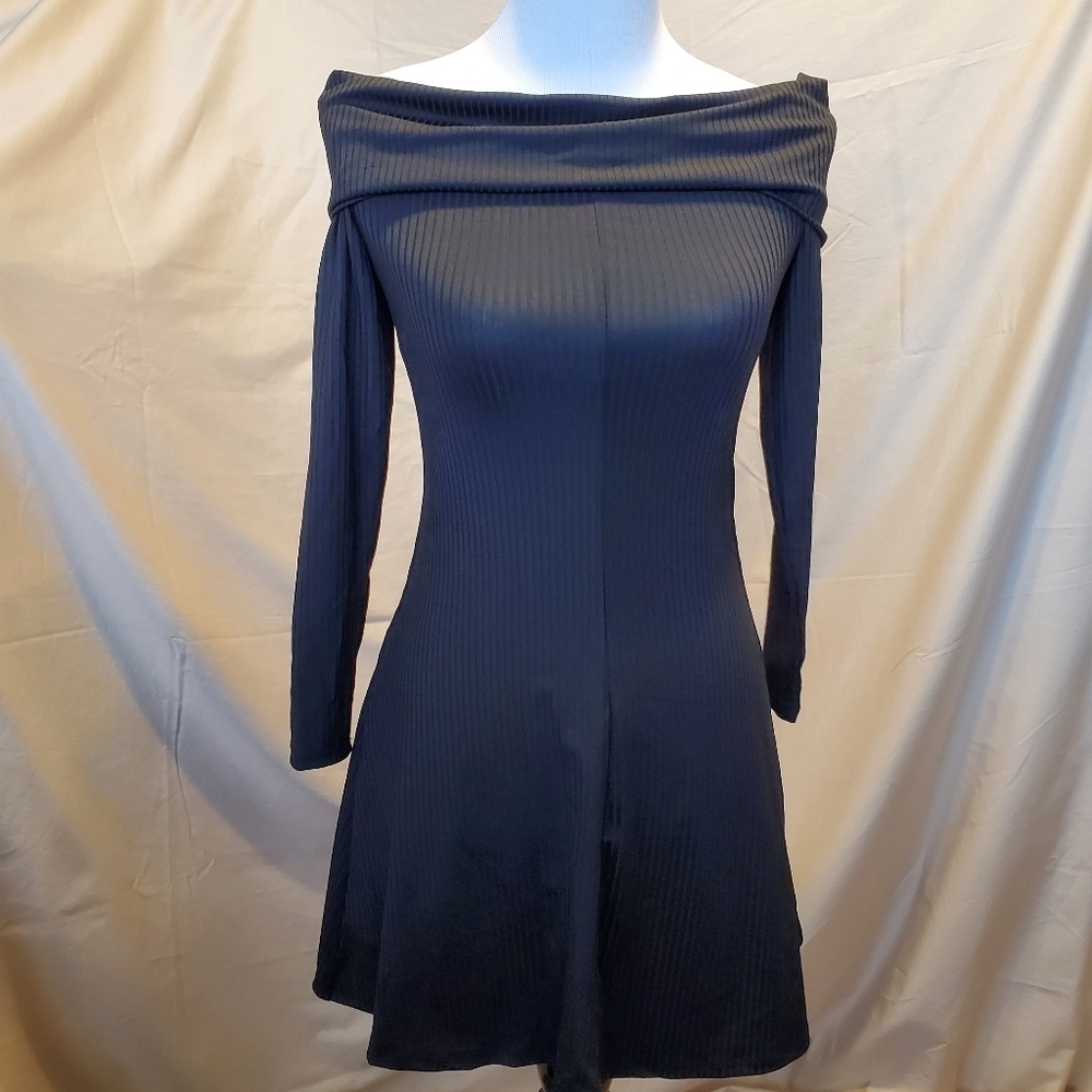Divided Pinstriped Cold Shoulder Dress SZ 4